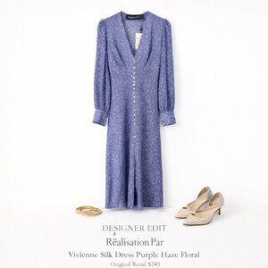 Réalisation Par Vivienne Silk Dress Purple Haze Floral Button Midi S